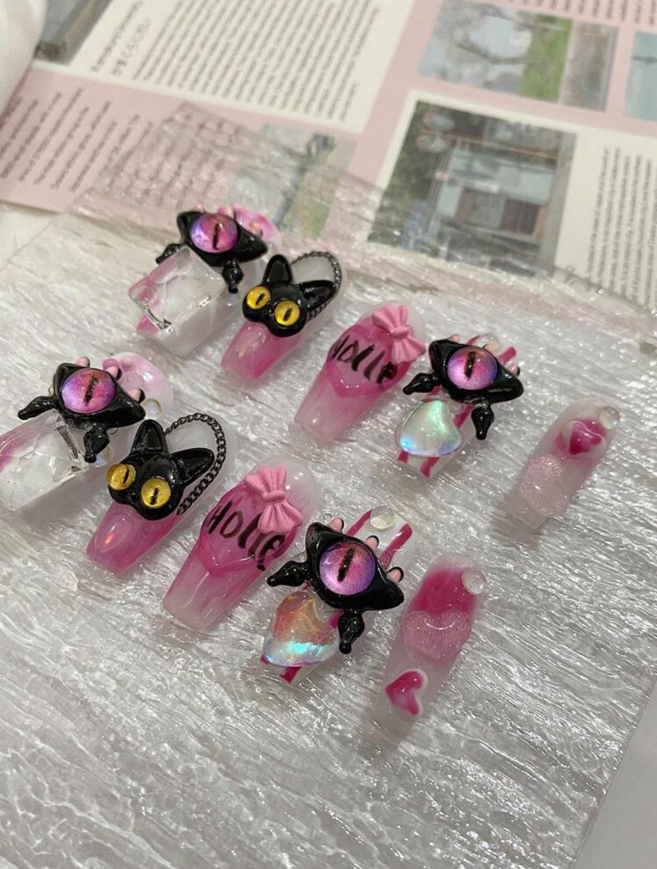 Scary Cat - Press On Nails Set (10Pcs, Long coffin)
