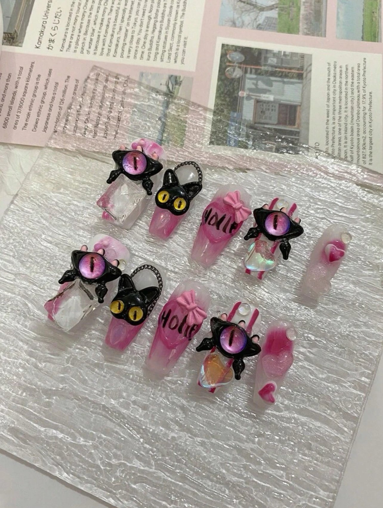 Scary Cat - Press On Nails Set (10Pcs, Long coffin)