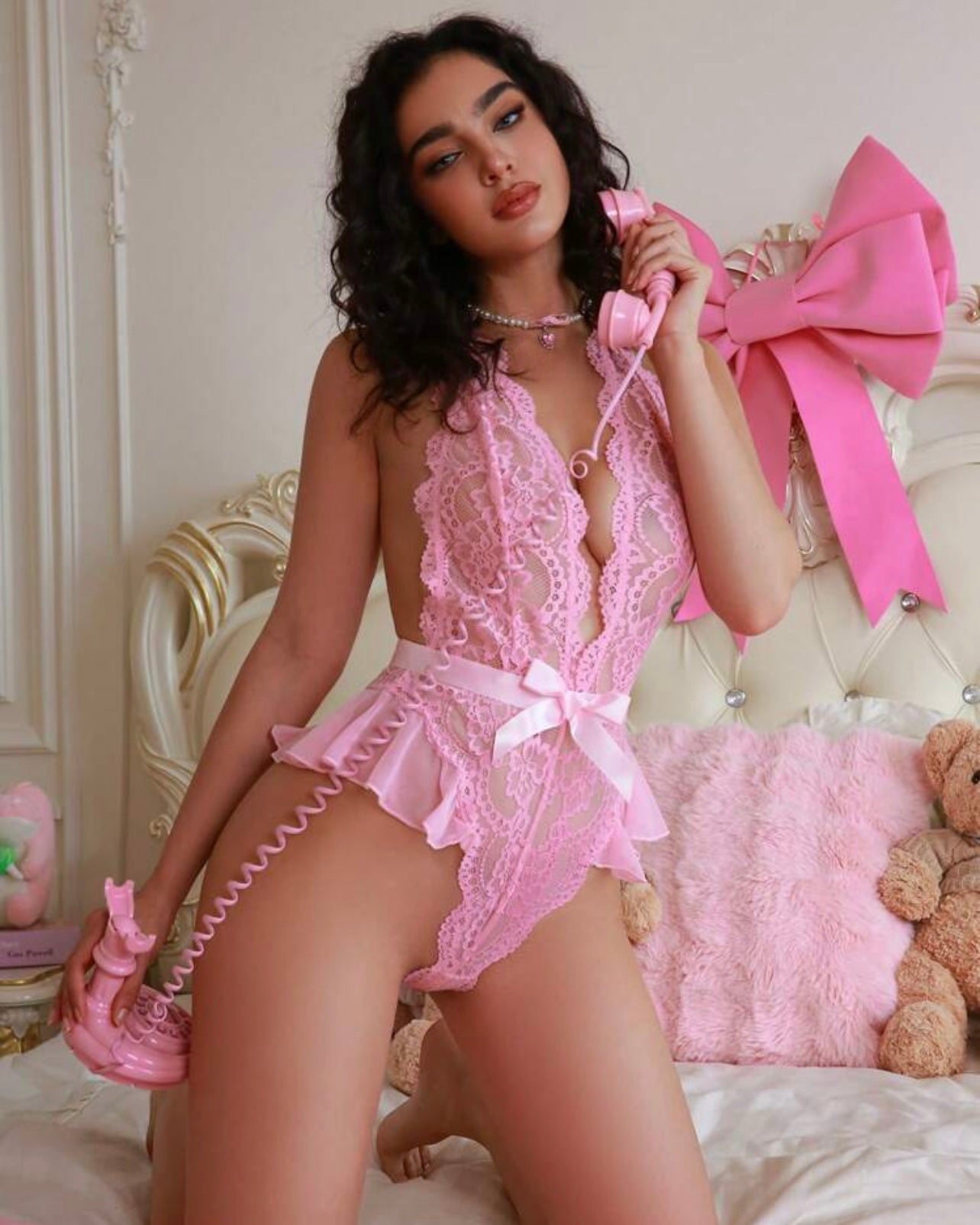 Pretty Doll | Pink Lace Bodysuit Lingerie Set