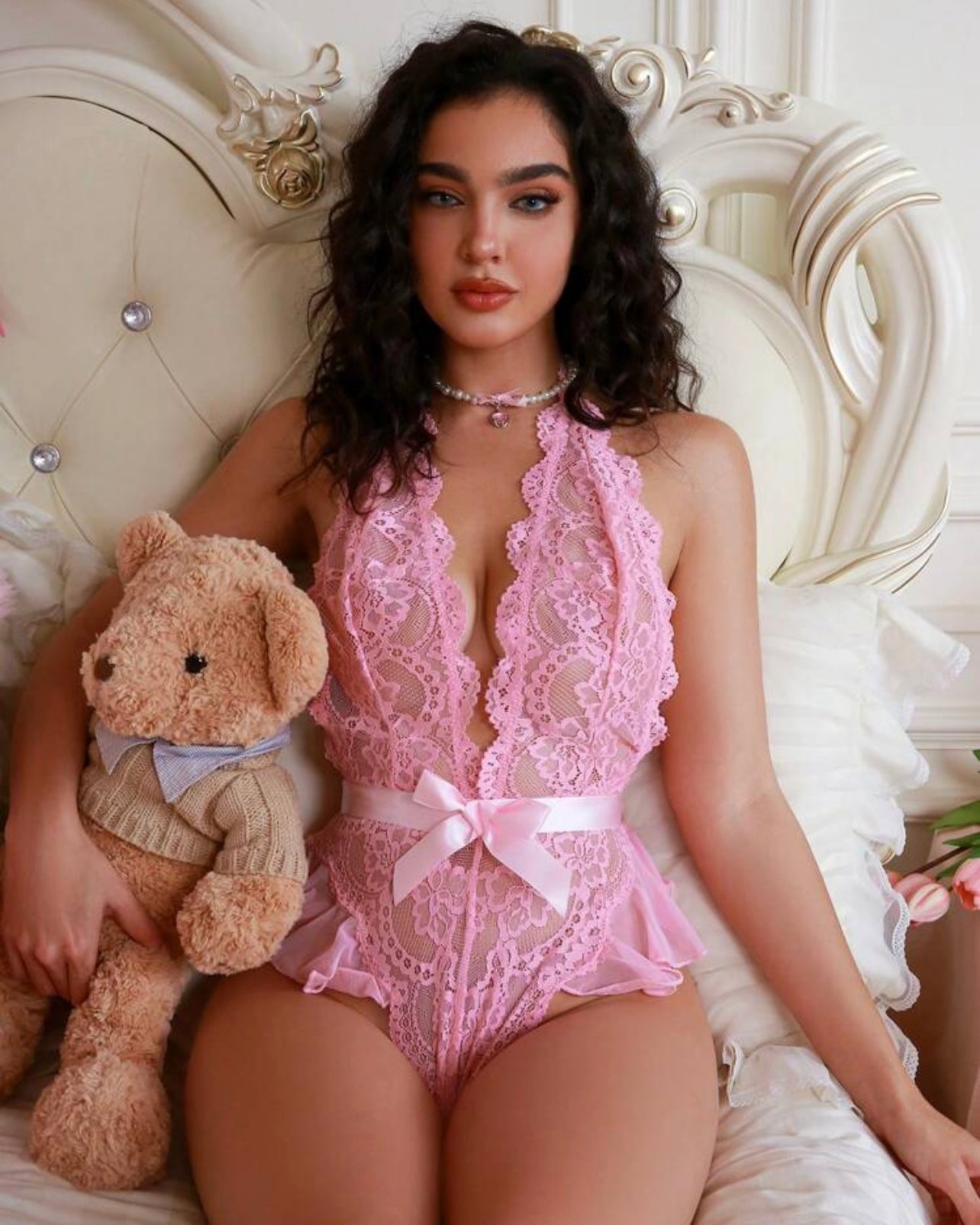 Pretty Doll | Pink Lace Bodysuit Lingerie Set