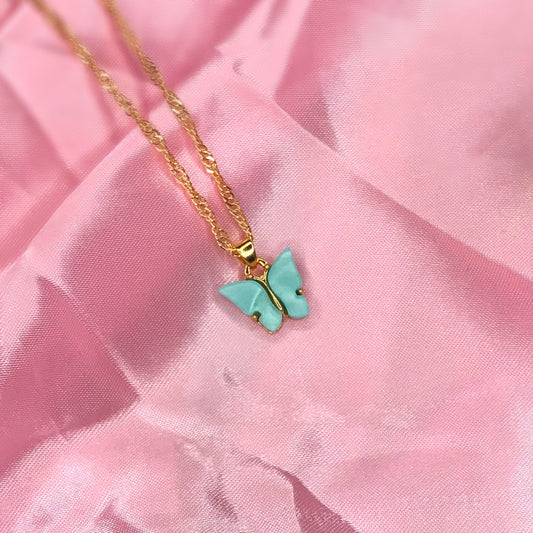 BUTTERFLY PENDANT LIGHT BLUE NECKLACE