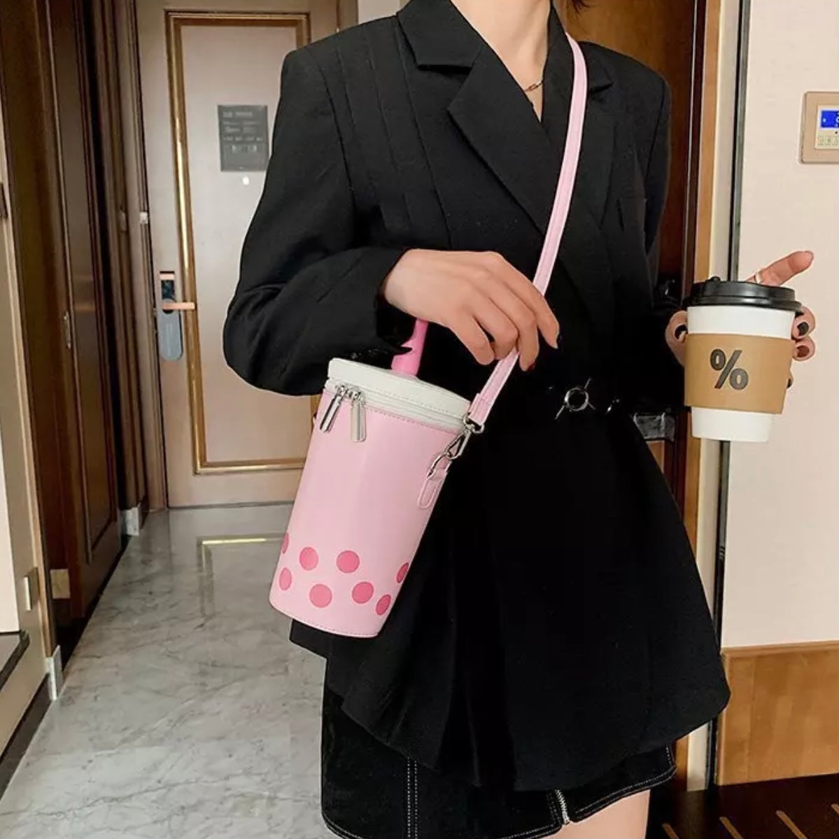 STRAWBERRY MILK BUBBLE TEA SHOULDER BAG